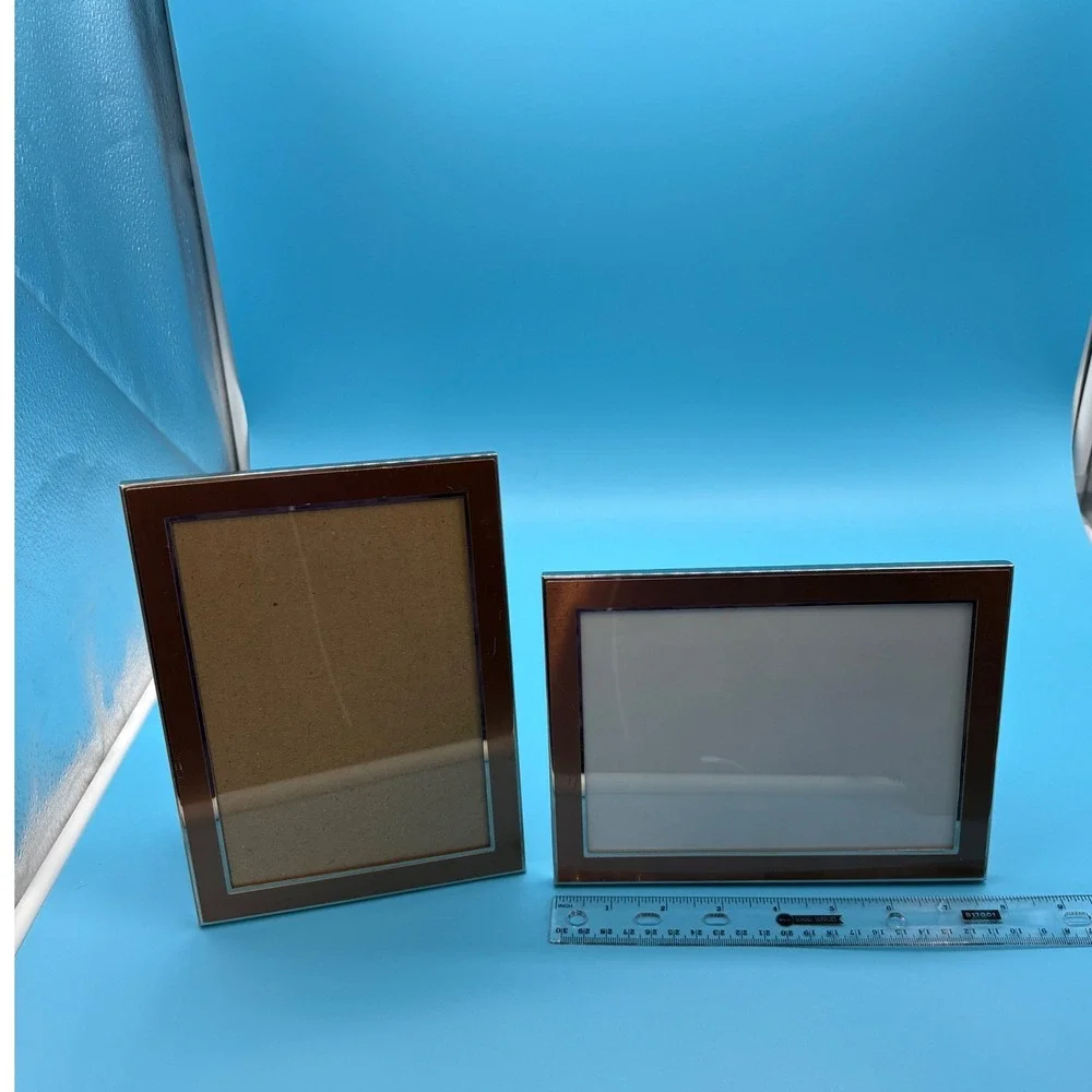 Rose Gold Copper Silver Trim 5x7 Picture‎ Frame Set of 2 Modern Tabletop Pair